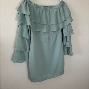 Endless Rose Ruffled Off-Shoulder Dress in Teal